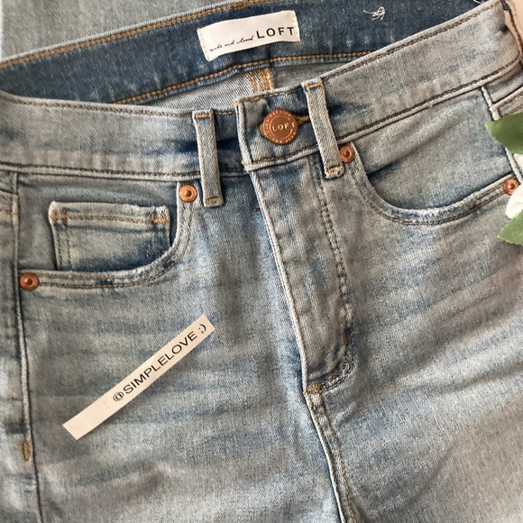 Loft jeans one knee ripped raw hem fade color high waisted size 24/00 - Picture 2 of 4